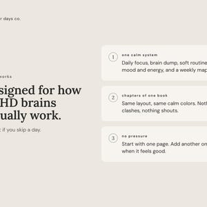 Infographic: why The Clear Days Collection works for ADHD brains, three design features explained