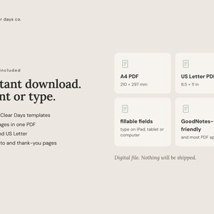 What's included: A4 PDF, US Letter PDF, fillable fields, works in GoodNotes and most PDF apps