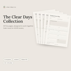 The Clear Days Collection printable by Clear Days Co., shown on a beige surface in calm sage and cream colors