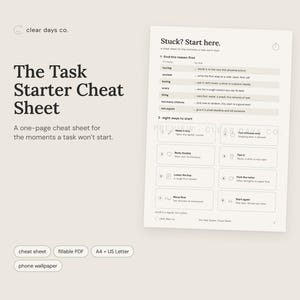 ADHD Cheat Sheet Printable, Task Paralysis and Procrastination Help, Executive Function Tips, PDF