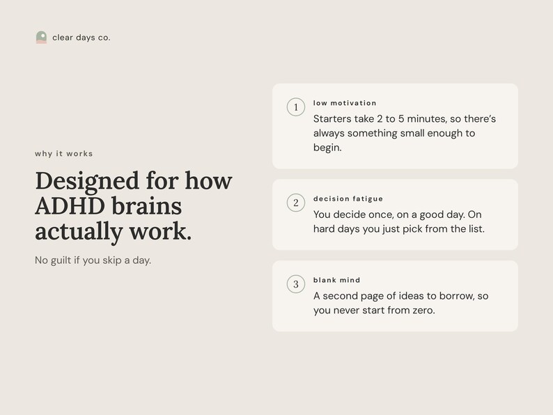 Infographic: why The Dopamine Menu works for ADHD brains, three design features explained