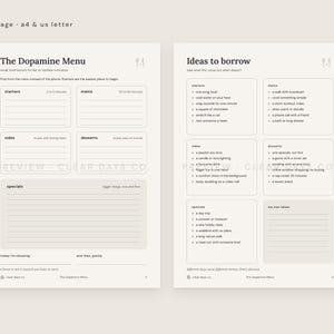 Full preview of The Dopamine Menu pages, available in A4 and US Letter