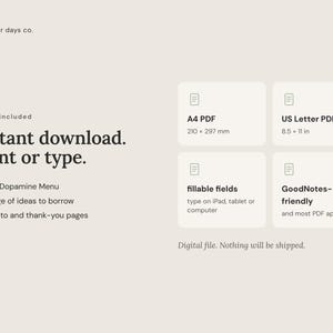 What's included: A4 PDF, US Letter PDF, fillable fields, works in GoodNotes and most PDF apps