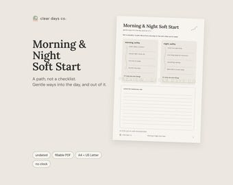 Lista de verificación para rutinas matutinas y vespertinas para adultos con TDAH (imprimible, PDF rellenable)