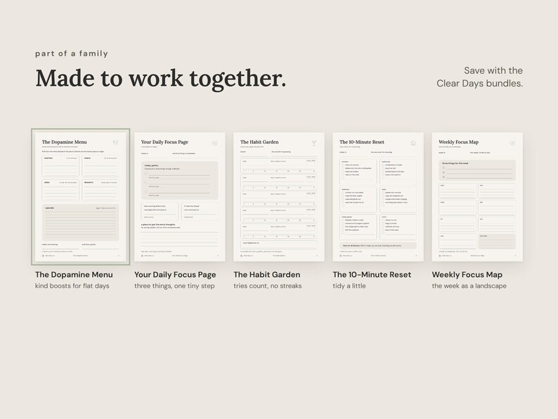 Clear Days Co. pages side by side, made to work together