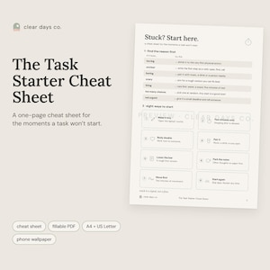 ADHD Cheat Sheet Printable, Task Paralysis and Procrastination Help, Executive Function Tips, PDF