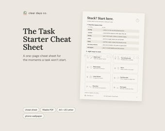 ADHD Cheat Sheet Printable, Task Paralysis and Procrastination Help, Executive Function Tips, PDF