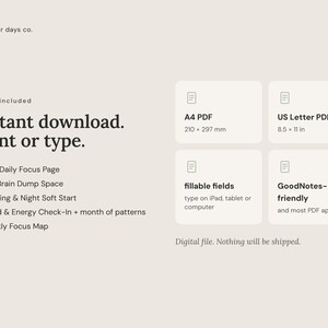 What's included: A4 PDF, US Letter PDF, fillable fields, works in GoodNotes and most PDF apps