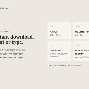 What's included: A4 PDF, US Letter PDF, fillable fields, works in GoodNotes and most PDF apps