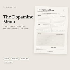 ADHD Dopamine Menu Printable, Fillable PDF Template with Self Care Ideas