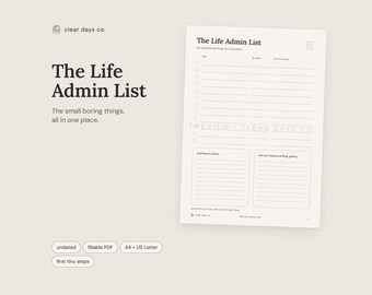 ADHD Life Admin Checklista, Att-göra-lista för vuxna, Ifyllbar PDF-planerare (A4 + US Letter)