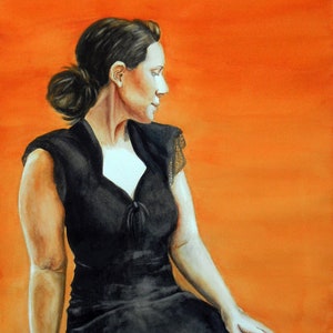 Figurative woman in black vintage dress art print