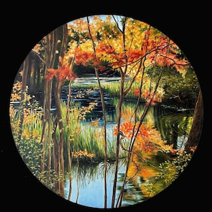 Paisaje otoñal: Follaje otoñal de New Hampshire, lienzo redondo de 50 cm