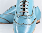MARCUE - Women's - Handmade Leather Shoes - Light Blue Double Brogues