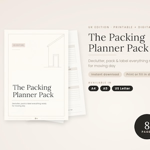 Packing Planner UK | Moving House Packing Checklist, Box Tracker, Decluttering and First Day Essentials | Printable & Digital PDF