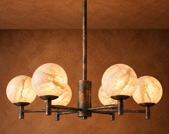 6 Light Alabaster Chandelier - Natural Stone Chandelier