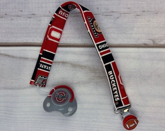 Ohio State Pacifier clip- OSU binky tether- gift for new mom-  Ohio State baby gift - baby shower gift- sports fans gift- Binky clip- OSU