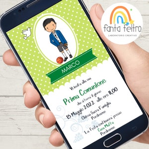 Invito Prima Comunione bambino basket pallacanestro personalizzato - file da stampare e whatsapp