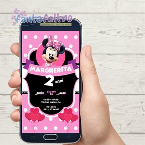Invito festa compleanno Minnie Topolina bimba Digitale personalizzato da stampare e whatsapp