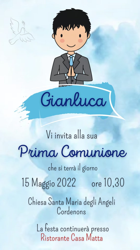 Invito Prima Comunione Digitale bambino personalizzato da stampare e  whatsapp - FILE DIGITALE