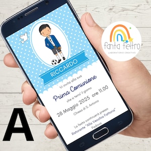 Invito Prima Comunione Digitale bambino calcio soccer personalizzato da stampare e whatsapp