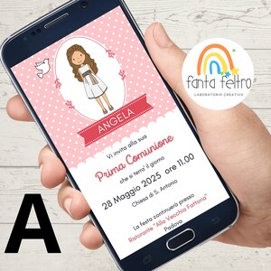 Invito Prima Comunione Digitale bambina ragazza personalizzato PDF da stampare e whatsapp