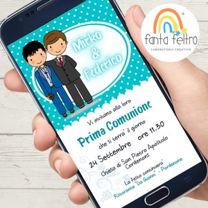 Invito Prima Comunione Digitale ragazzi gemelli personalizzato da stampare e whatsapp - FILE DIGITALE