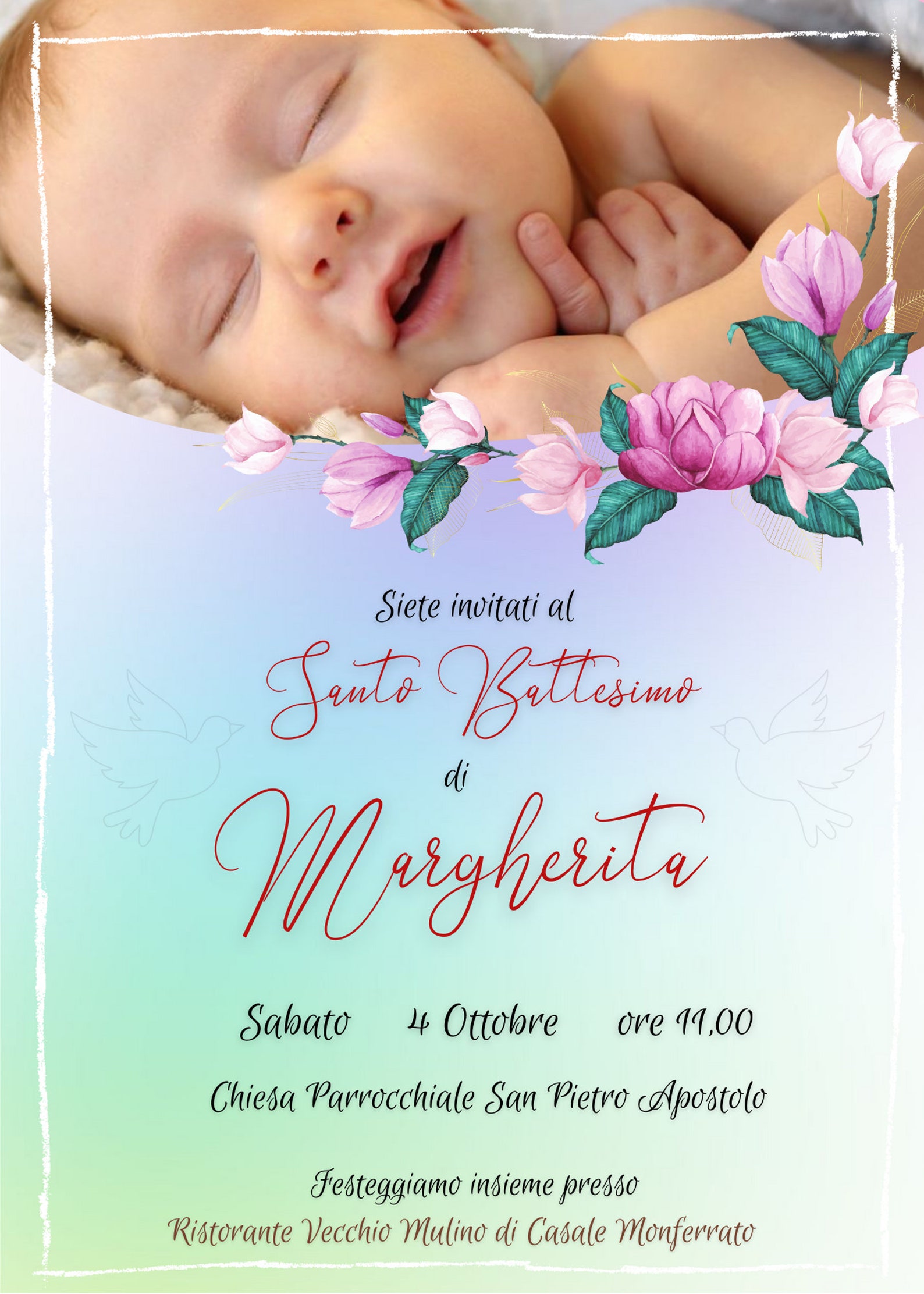 Invito Battesimo E Compleanno Insieme Invito Battesimo bambina bimba Digitale personalizzato da stampare e