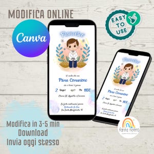 Invito prima comunione modificabile online, invito cresima inviabile su whatsapp, completamente personalizzabile, prima comunione ragazzo