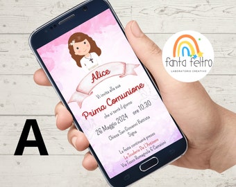 Personalized First Communion invitation for girls to print and whatsapp - DIGITAL FILE