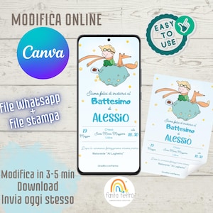 Invito Battesimo bimbo Piccolo Principe modificabile online, invito per whatsapp e stampa PDF, personalizzabile, download immediato