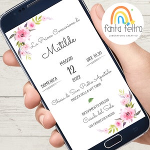 Personalized First Communion invitation for girls to print and whatsapp - DIGITAL FILE