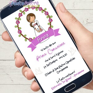 Invito Prima Comunione bambina personalizzato - PDF da stampare e whatsapp social