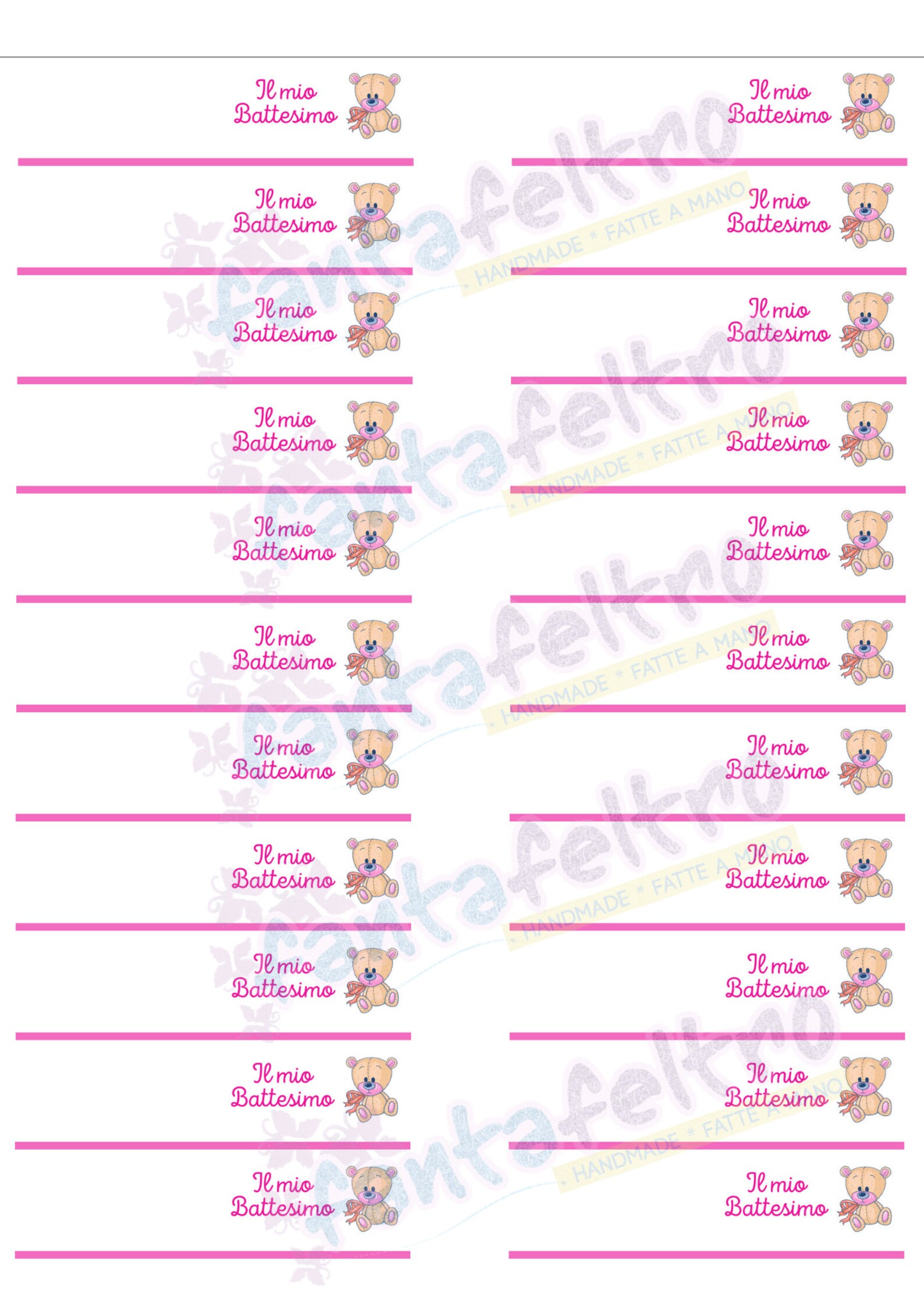 Mentor Interactive – 40 Bigliettini Bomboniera Per Battesimo Bimba, Foglio A4