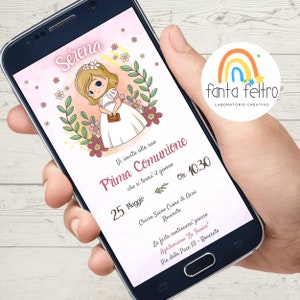 Faire-part numérique Première Communion fille personnalisée à imprimer et whatsapp - FICHIER NUMÉRIQUE