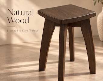 Solid Wood Kitchen Stool, Walnut Finish, Rustic Farmhouse Seat (18.1" H)