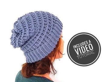 Loom Knit Swirl Slouchy Beanie Hat Pattern + Video Tutorial