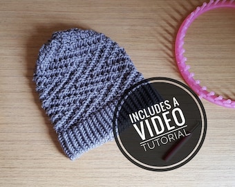 Modello per berretto a cuffia zigzag lavorato a maglia Loom + tutorial video