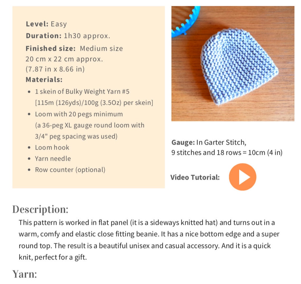 Loom Knit Fitted Cloche Hat Pattern + Video Tutorial - Etsy