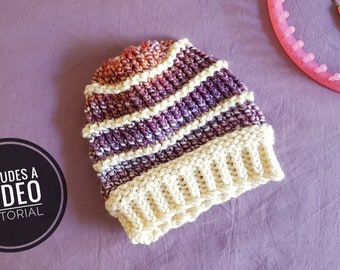 Loom Knit Layered Hat Pattern + Video Tutorial