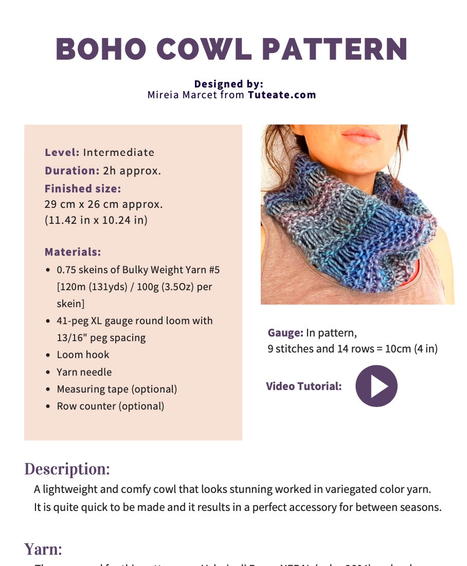 Loom Knit Boho Cowl / Infinity Scarf Pattern + Video Tutorial - Etsy