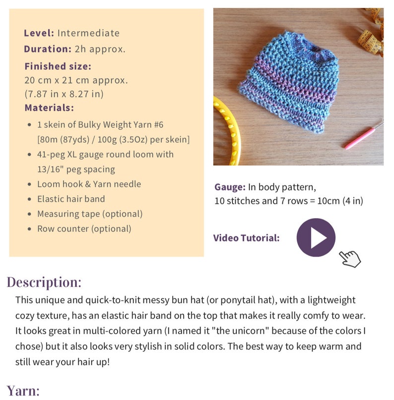 Loom Knit Messy Bun Hat / Ponytail Hat Pattern + Video Tutorial - Etsy