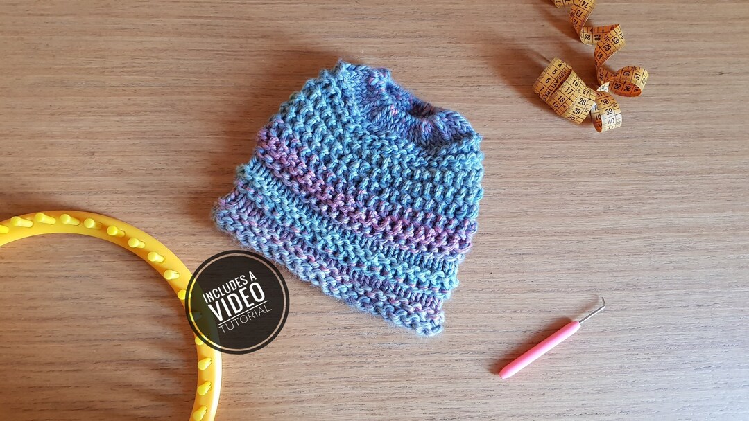 Loom Knit Messy Bun Hat / Ponytail Hat Pattern Video Tutorial Etsy