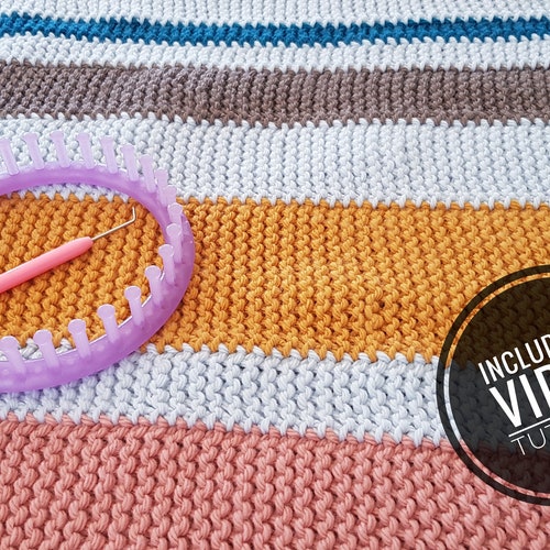 Loom Knit Striped Garter Stitch Blanket Pattern Video Etsy