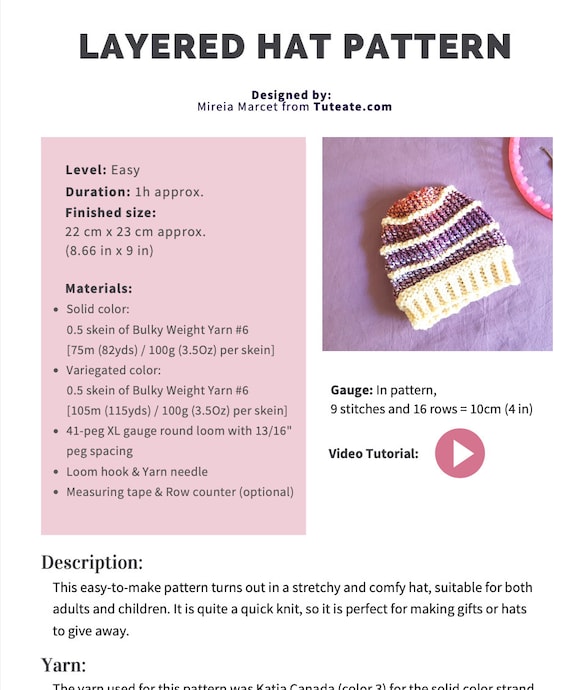 Loom Knit Layered Hat Pattern Video Tutorial