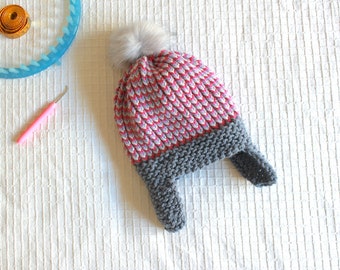 Loom Knit Earflap Hat Pattern + Video Tutorial