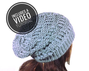 Loom Knit Basketweave Slouchy Beanie Hat Pattern + Video Tutorial
