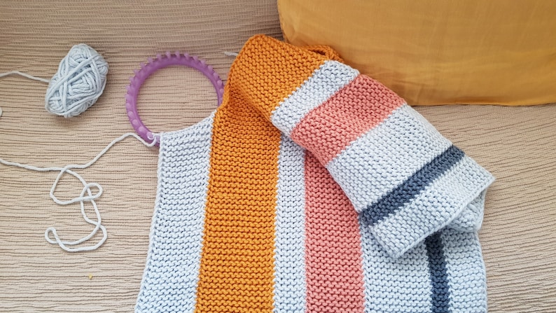 Download Loom Knit Striped Garter Stitch Blanket Pattern Video | Etsy