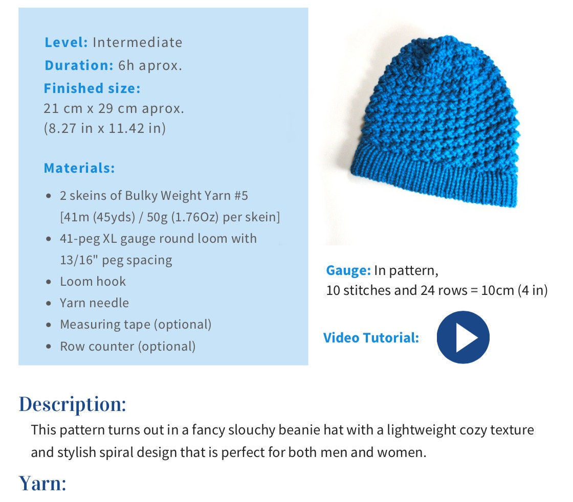 circle crochet hat size chart