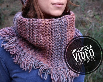 Loom Knit Fall Cowl / Scarf with Tassels / Fringes Pattern + Video Tutorial
